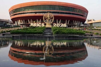 A glimpse of preparations for the 18th BRICS Summit, at Bharat Mandapam in New Delhi.