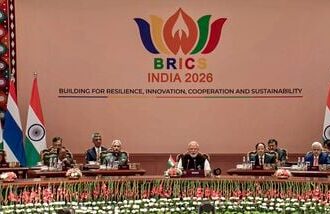 Prime Minister Narendra Modi speaks during the 18th BRICS Summit, at the Bharat Mandapam, in New Delhi.