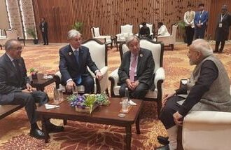 Prime Minister Narendra Modi and World Health Organization Director-General Tedros Adhanom Ghebreyesus during the Gala dinner amid the ongoing BRICS Summit, on Saturday, in New Delhi.