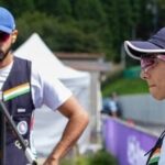 India's Parinaaz Dhaliwal, right, and Anant Jeet Singh Naruka won bronze in the Skeet Mixed Team event during the 20th Asian Games in Nagoya on Thursday.