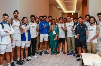 A file image of the India men's cricket team meeting up with Indian Olympic Association (IOA) president PT Usha before the 2026 Asian Games.