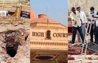 Saharanpur mosque demolition: Archaeological Survey of India (ASI) officials inspect the structural openings of an ancient brick-lined well that was discovered (6th Sep) during the demolition drive of a mosque at the Collectorate complex, in Saharanpur on Monday.