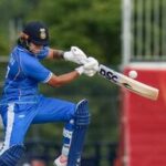 India's Shafali Verma plays a shot against Bangladesh during their Asian Games 2026 women's cricket semifinal.
