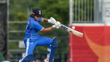 India's Shafali Verma plays a shot against Bangladesh during their Asian Games 2026 women's cricket semifinal.