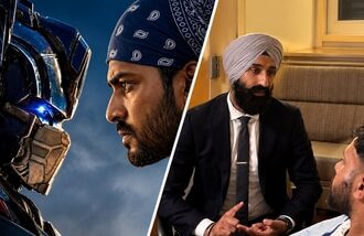 Mr Singh poster shared by the DHS(Left). Injured truck driver speaking with a legal services activist(Right).