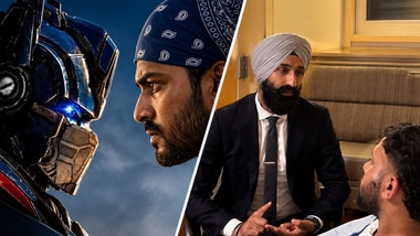 Mr Singh poster shared by the DHS(Left). Injured truck driver speaking with a legal services activist(Right).