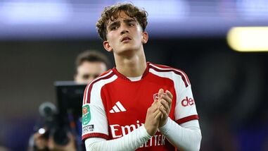 Arsenal's Max Dowman celebrates after the match.