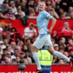Manchester City's Erling Haaland celebrates scoring their first goal following a VAR review
