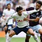 Tottenham Hotspur's Sandro Tonali in action with Aston Villa's Boubacar Kamara