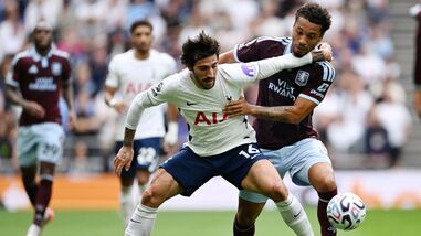 Tottenham Hotspur's Sandro Tonali in action with Aston Villa's Boubacar Kamara