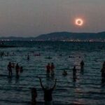The 'diamond ring' effect appears as the moon moves across the sun during a total solar eclipse, as seen from El Arenal beach in Mallorca, Spain, August 12, 2026. REUTERS/Francisco Ubilla