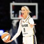 Sophie Cunningham #8 of the Indiana Fever reacts against the Minnesota Lynx in the first quarter at Target Center on September 24, 2026 in Minneapolis.