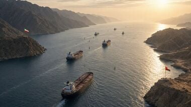 The proposed understanding between Iran and Oman would include details of a temporary safe shipping route through the Strait of Hormuz, a crucial transit point for global energy supplies. (AI Image)