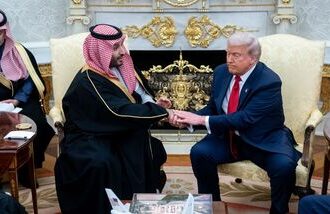 US President Donald Trump, right, and Mohammed bin Salman, Saudi Arabia's crown prince.