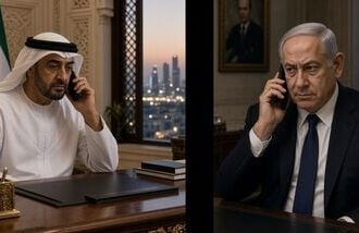 UAE President Mohamed bin Zayed Al Nahyan reportedly called Israeli PM Benjamin Netanyahu from the presidential palace in Abu Dhabi about a week and a half before October 7. The reported 45-minute conversation allegedly included a warning that Hamas leader Yahya Sinwar was preparing a major operation that could destabilise the region. (AI Image)