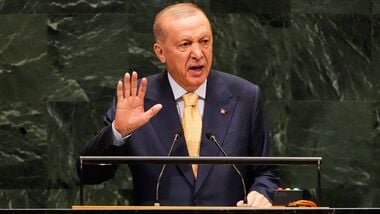 Turkey's President Recep Tayyip Erdogan speaks during the 81st session of the United Nations General Assembly at United Nations headquarters, Tuesday, Sept. 22, 2026. (AP Photo/Seth Wenig)