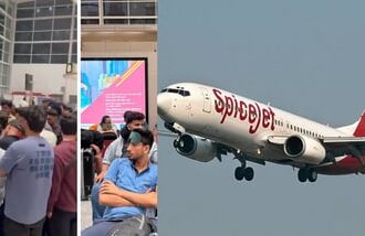 SpiceJet flights delayed at Delhi Airport; flyers stranded: What airline said (Images: L - @X/DelhiAirport, R - Bloomberg)