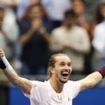 Alexander Zverev, of Germany, celebrates after he won the men's singles final of the U. Open tennis championships against Ben Shelton, of the United States.