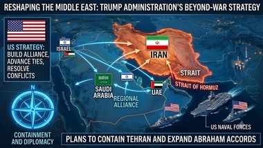 Trump is weighing a major Middle East reset after the Iran war, with plans to contain Tehran, advance Gaza diplomacy, strengthen Israel’s ties with Arab neighbours and pursue a Saudi-Israel normalisation deal. (AI generated image)