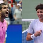 Spanish tennis star Carlos Alcaraz (L) and American rising player Ben Shelton