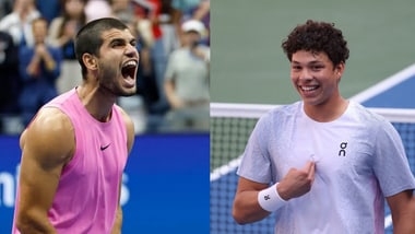 Spanish tennis star Carlos Alcaraz (L) and American rising player Ben Shelton