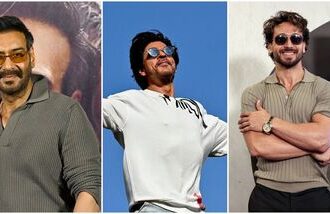 Ajay Devgn (L); Shah Rukh Khan (C); Tiger Shroff.