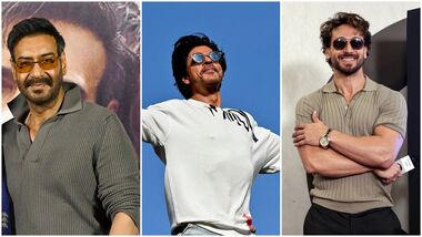 Ajay Devgn (L); Shah Rukh Khan (C); Tiger Shroff.