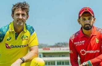 Australia's Mitchell Marsh (L) and Zimbabwe captain Sikander Raza ahead of the ODI series.