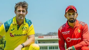 Australia's Mitchell Marsh (L) and Zimbabwe captain Sikander Raza ahead of the ODI series.