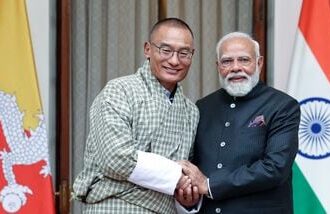 Prime Minister Narendra Modi meets the Prime Minister of Bhutan, Tshering Tobgay, in New Delhi on Wednesday.