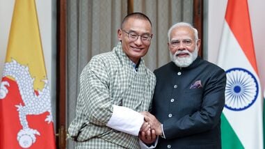 Prime Minister Narendra Modi meets the Prime Minister of Bhutan, Tshering Tobgay, in New Delhi on Wednesday.