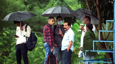 Weather today: Motorists travel with their headlights on along the Delhi-Meerut Expressway and NH-9 dasna amid dark skies and light drizzle on Monday morning, following overnight rain accompanied by strong winds in . in Ghaziabad , India on Monday , Oct 12 2026.