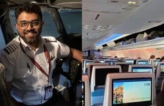A picture of Captain Smit Machchhar (L) and a screengrab of the FlyDubai flight (R).