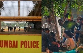Images from Shivaji Park, featuring a police barricade (L) and CJP volunteers (R).
