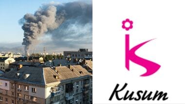 Thick plume of smoke rising in Kyiv, Ukraine (L) and Kusum Group logo (R). Images are for representative purposes only.