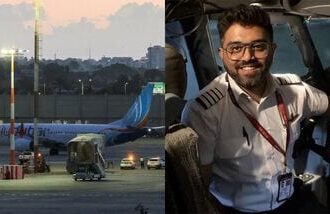 An image of FlyDubai flight (L) and Indian Captain Smit Machchhar (R).