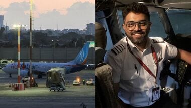 An image of FlyDubai flight (L) and Indian Captain Smit Machchhar (R).