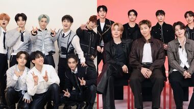 Stray Kids (L) and BTS (R).
