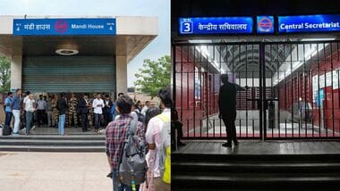 Images of Delhi metro stations.
