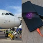 Images of an Indigo flight (L) and a power bank charging a phone (R). Images are for representative proposes only.