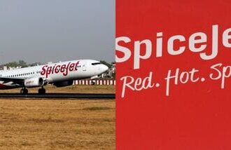 Images of SpiceJet flight (L) and company logo (R)