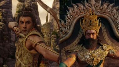 Scenes from Ramayana Part 1, featuring Ranbir Kapoor and Yash.