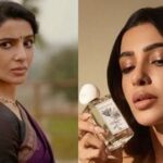Samantha Ruth Prabhu in Maa Inti Bangaaram (L) and an ad for Secret Alchemist perfume (R).