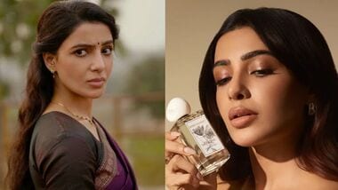 Samantha Ruth Prabhu in Maa Inti Bangaaram (L) and an ad for Secret Alchemist perfume (R).