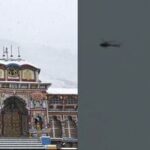 Images of Badrinath temple (L) and a flying helicopter that is went missing in Chamoli on Friday (R).