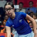 India's Anahat Singh competes at Silicon Valley Open Squash tournament.