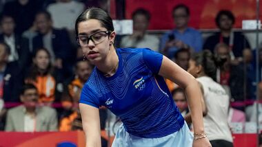 India's Anahat Singh competes at Silicon Valley Open Squash tournament.