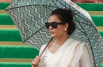 BJP MP Kangana Ranaut at the Parliament premises during the monsoon session of the Parliament, in New Delhi on Tuesday.