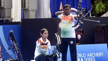 India's Sheetal Devi (Left) and Toman Kumar (Right) teamed up to win the gold medal in the 2026 World Archery Para Series in Bangkok earlier this year.
