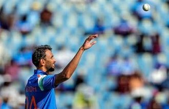 India pacer Prasidh Krishna in action during the first ODI against West Indies in Thiruvananthapuram.